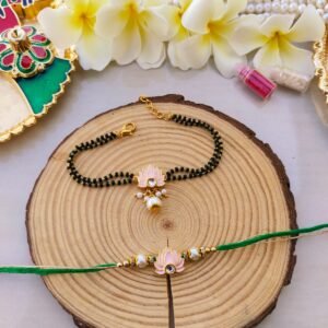 Pink Lotus Mangalsutra Style Bhaiya Bhabhi Combo Rakhi Set