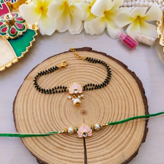 Pink Lotus Mangalsutra Style Bhaiya Bhabhi Combo Rakhi Set