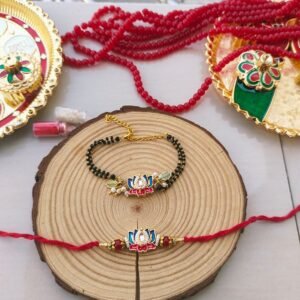 Tricolor Meenakari Lotus Mangalsutra Style Bhaiya Bhabhi Combo Rakhi Set