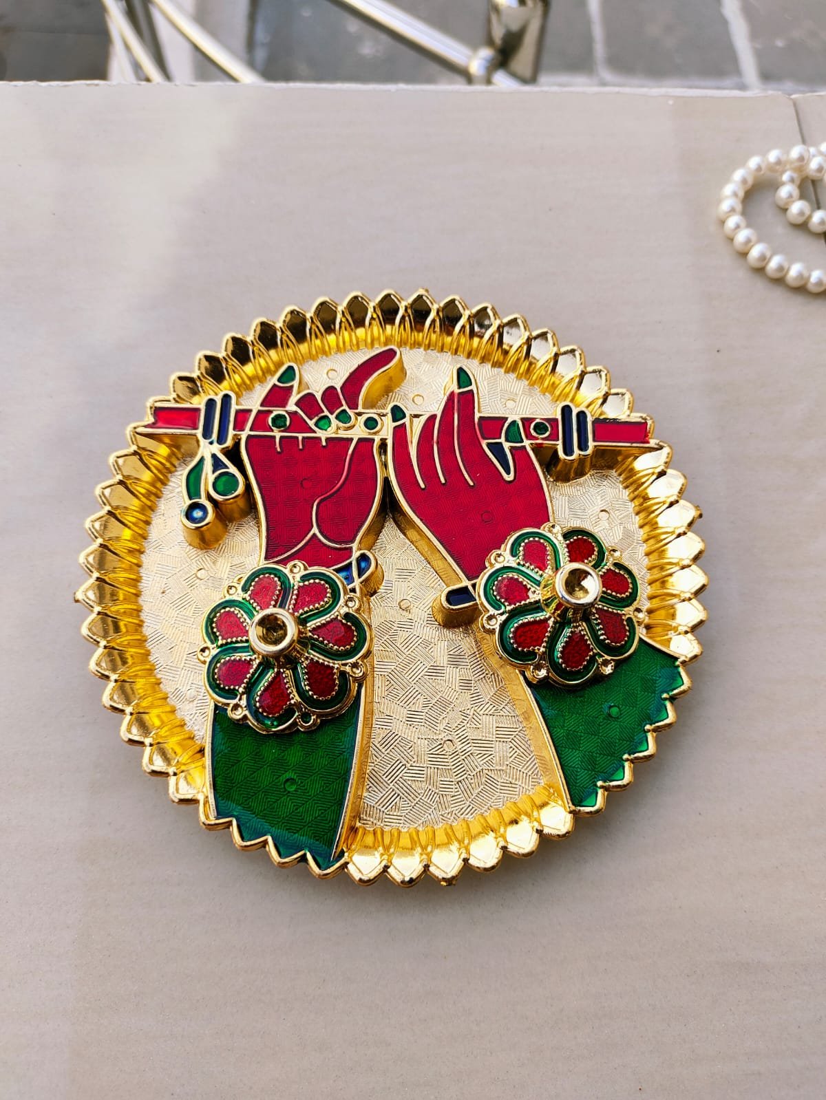 Royal Design Pooja Thali Set with Attached Bowls - Image 3