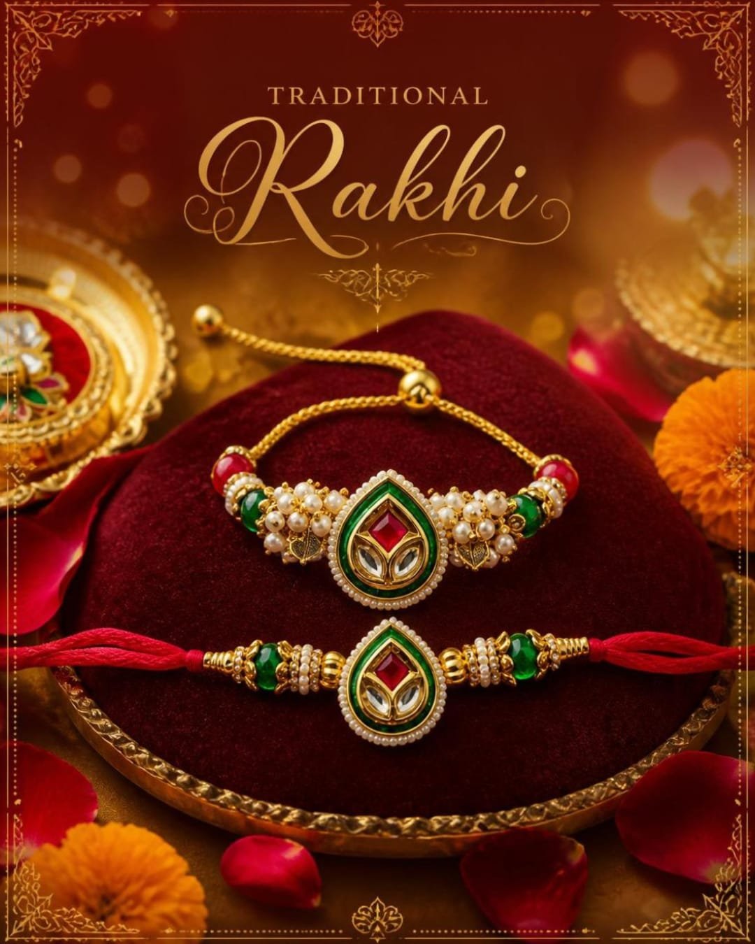 Premium Patola Box Bhaiya Bhabhi Rakhi Gift Hamper - Image 3