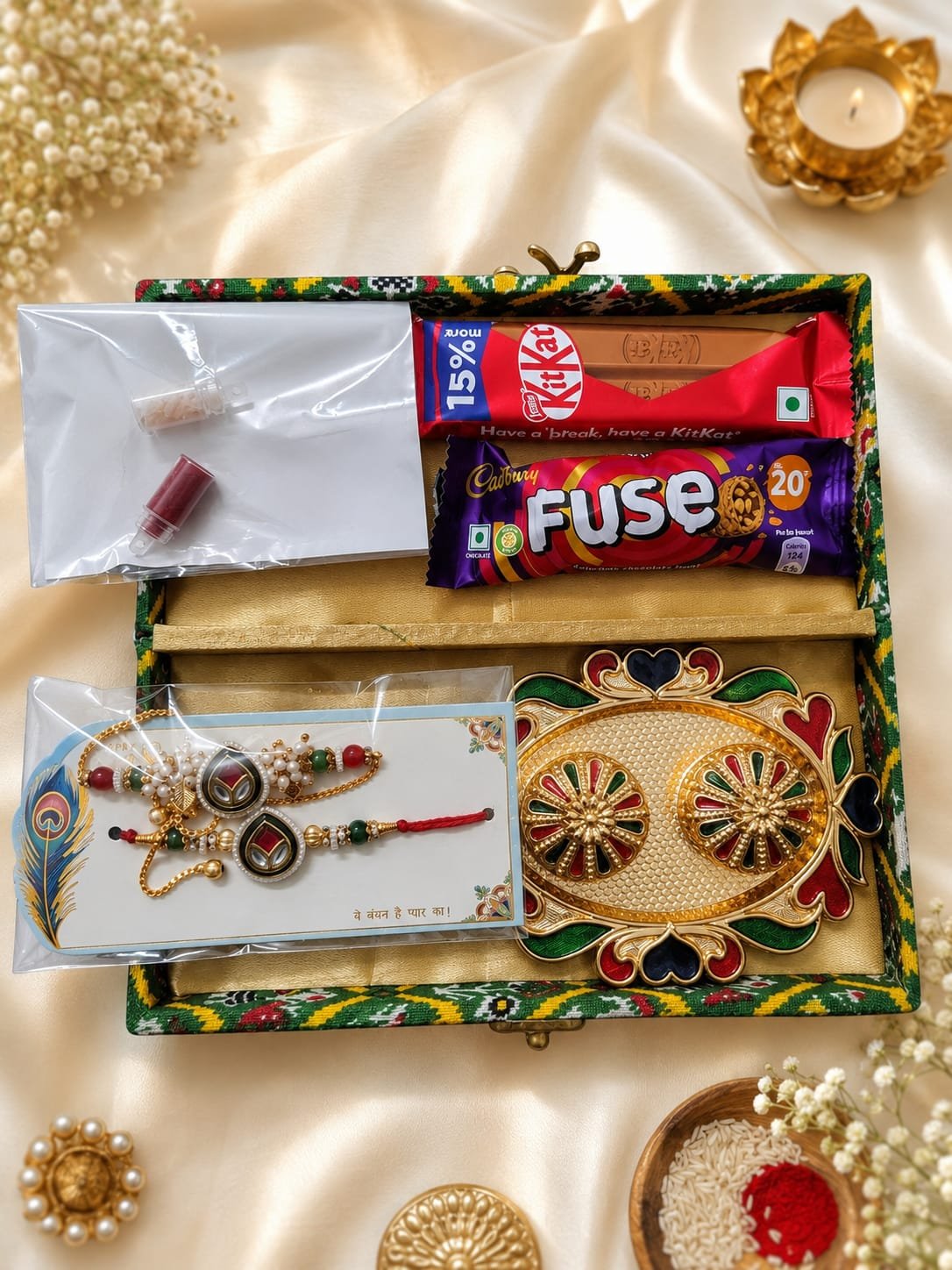 Premium Patola Box Bhaiya Bhabhi Rakhi Gift Hamper