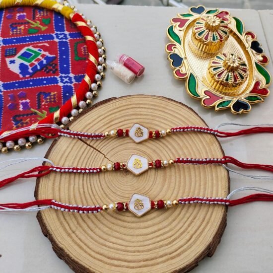 Divine White Enamel Rhombus Lord Ganesha Designer Rakhi Collection