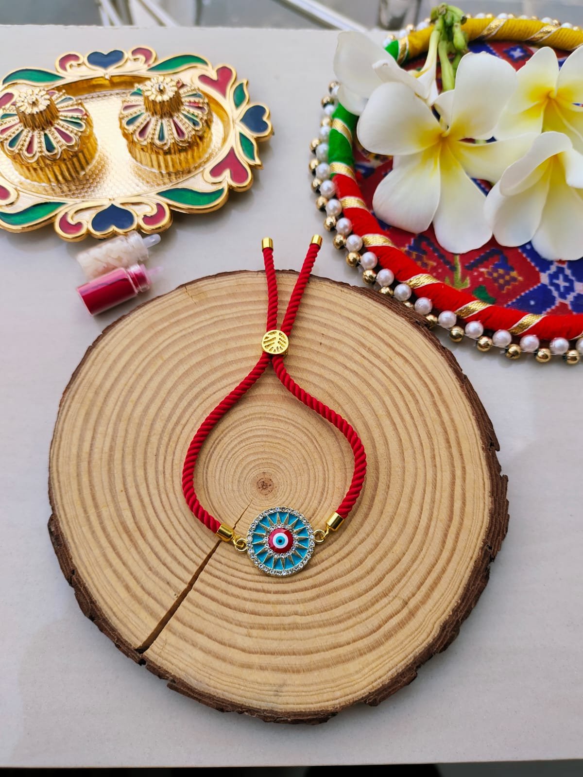 Premium Protection Circular Evil Eye Adjustable Slider Rakhi - Image 2