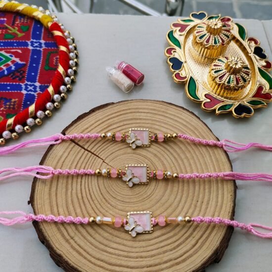 Elegant Pastel Pink Butterfly Enamel Designer Rakhi Collection