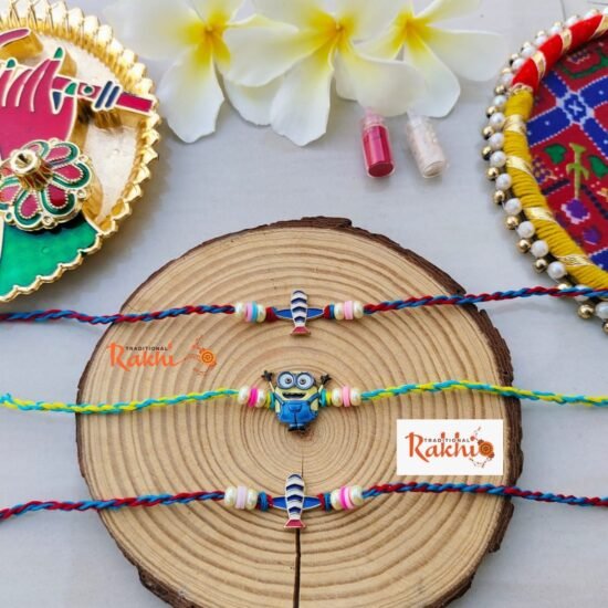 Playful Airplane and Minion Cartoon Character Kids Rakhi (Single Piece)