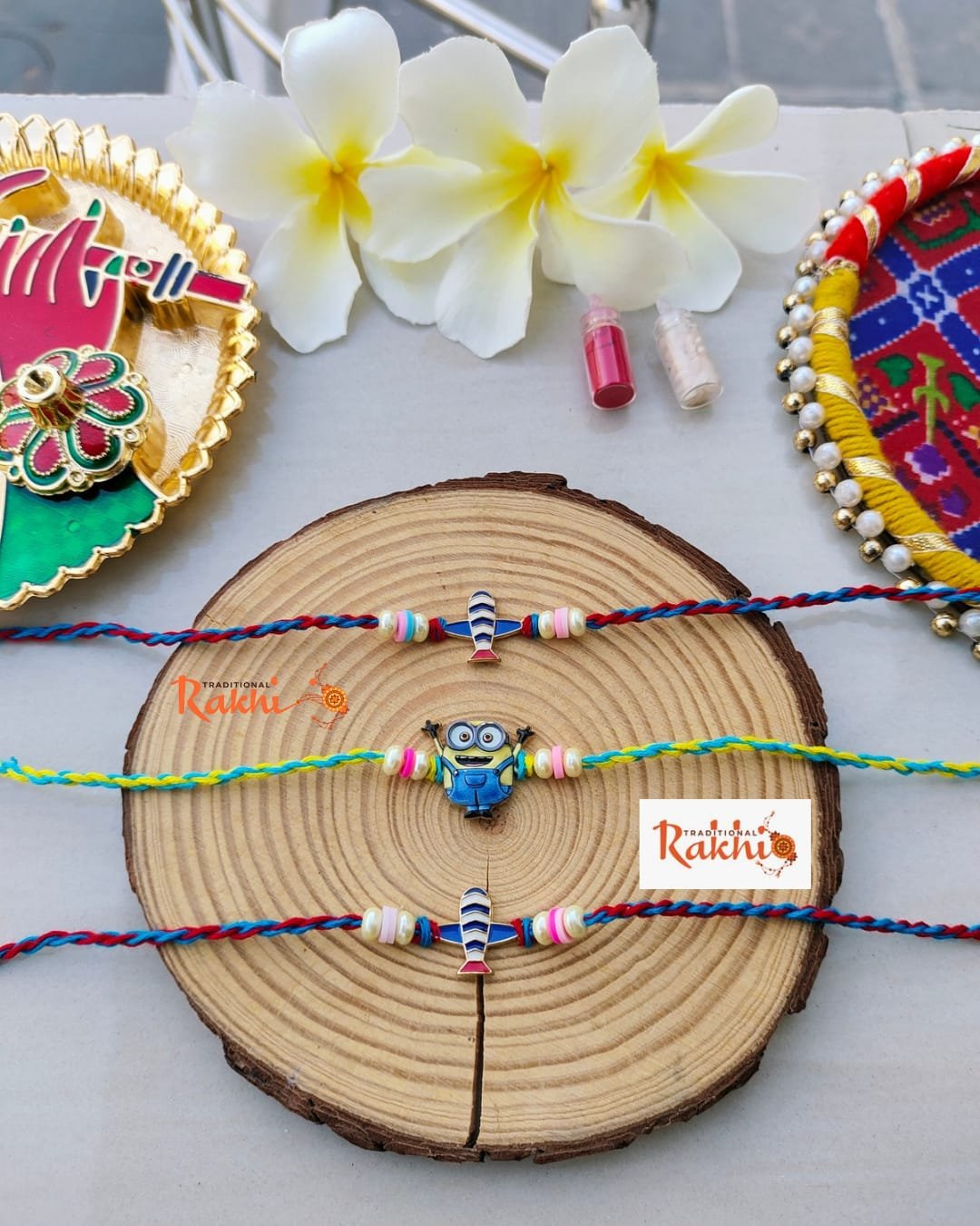 Playful Airplane and Minion Cartoon Character Kids Rakhi (Single Piece)