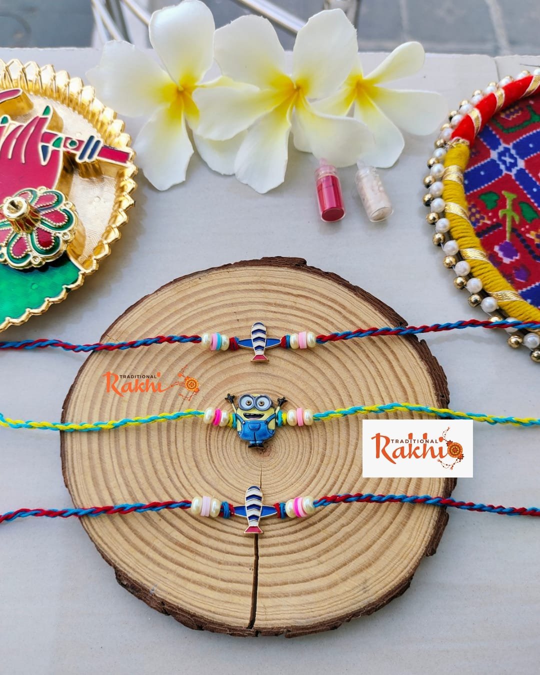 Playful Airplane and Minion Cartoon Character Kids Rakhi (Single Piece) - Image 3