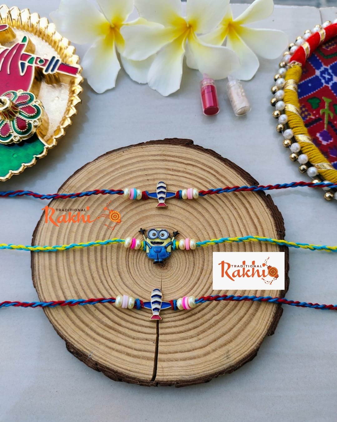 Playful Airplane and Minion Cartoon Character Kids Rakhi (Single Piece) - Image 2