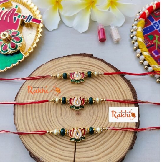 Traditional Meenakari Lotus Flower Crystal Beaded Designer Rakhi (Single Piece)