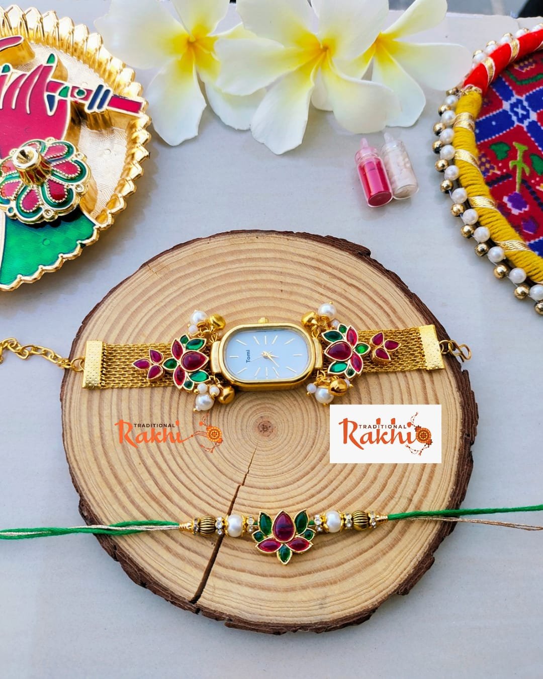 Premium Kashmiri Meenakari Watch Lumba – Golden-Toned Floral Mesh Bracelet Watch for Bhabhi - Image 3