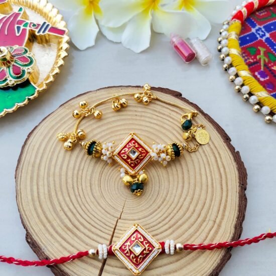 Elegant Diamond Kundan Couple Rakhi Set