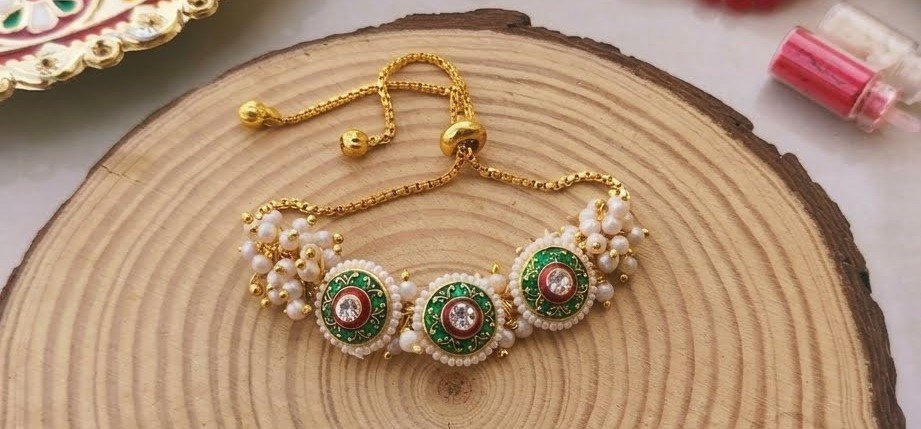 Emerald Green Meenakari Floral Bhaiya Bhabhi Rakhi Combo Set (Premium Slider Lumba Set) - Image 3