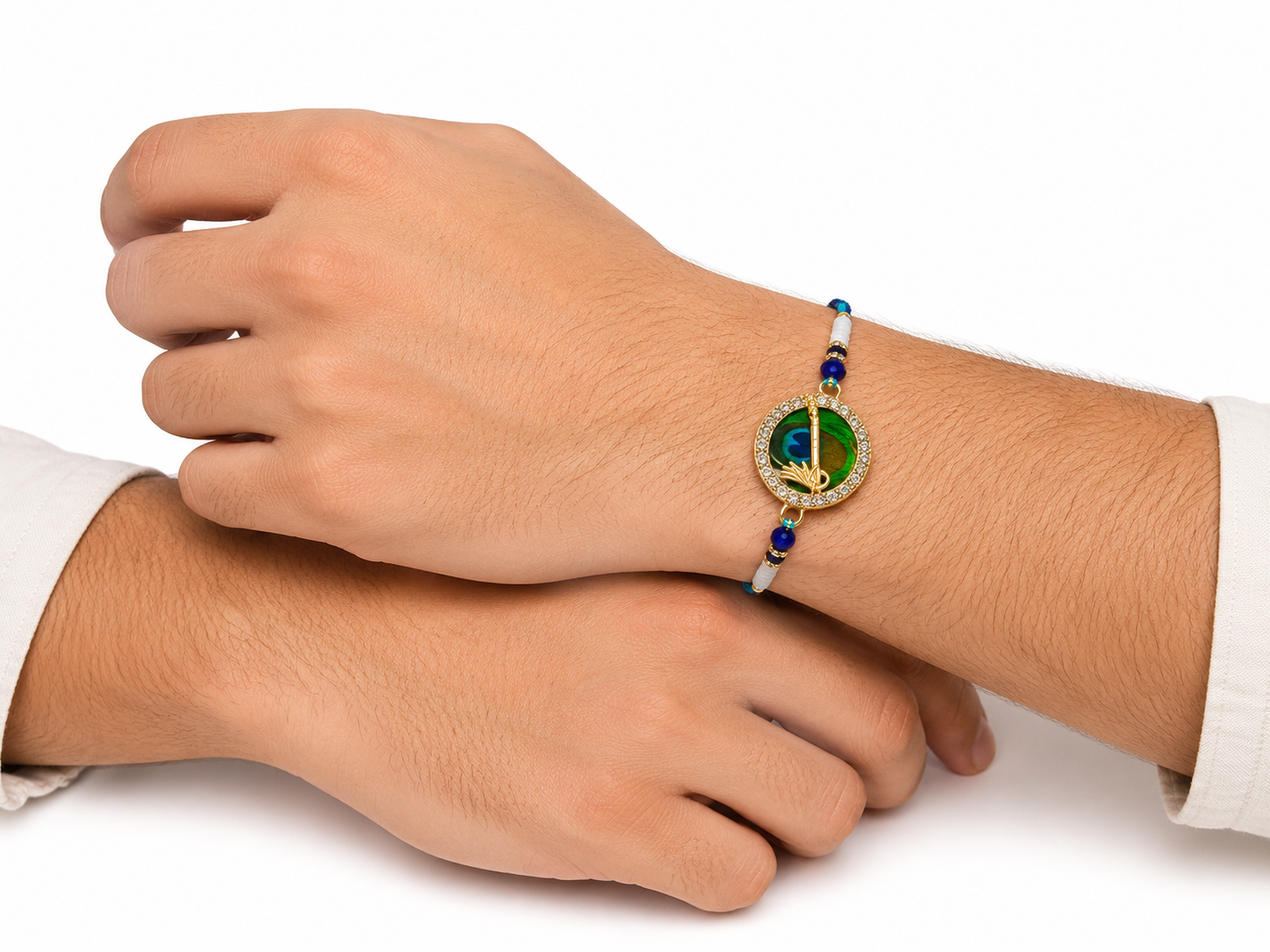 Premium Krishna Flute & Peacock Feather Rakhi - Image 2