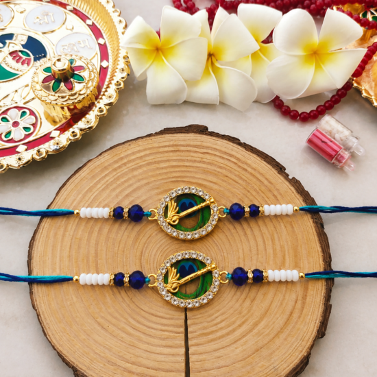 Premium Krishna Flute & Peacock Feather Rakhi