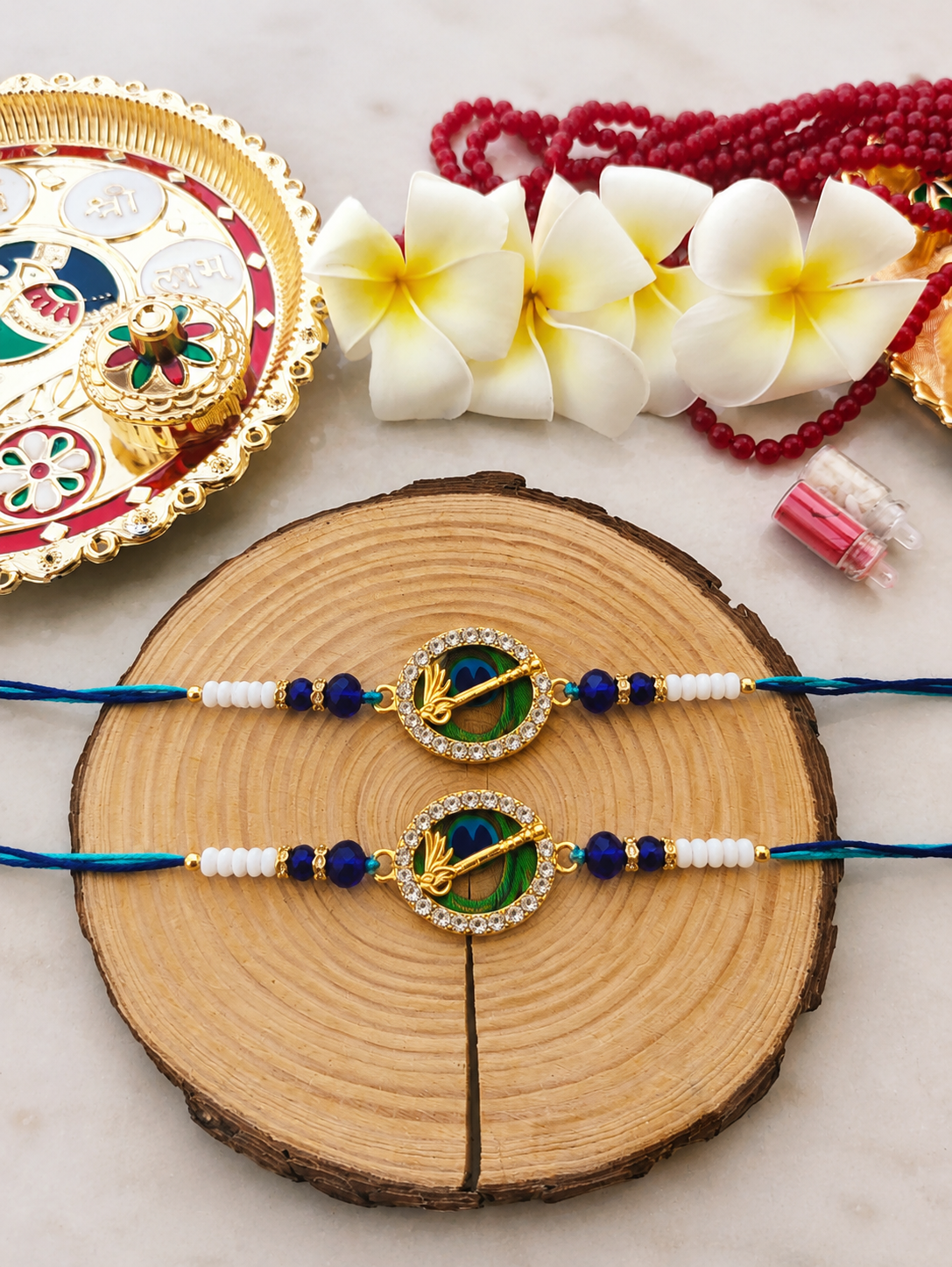 Premium Krishna Flute & Peacock Feather Rakhi