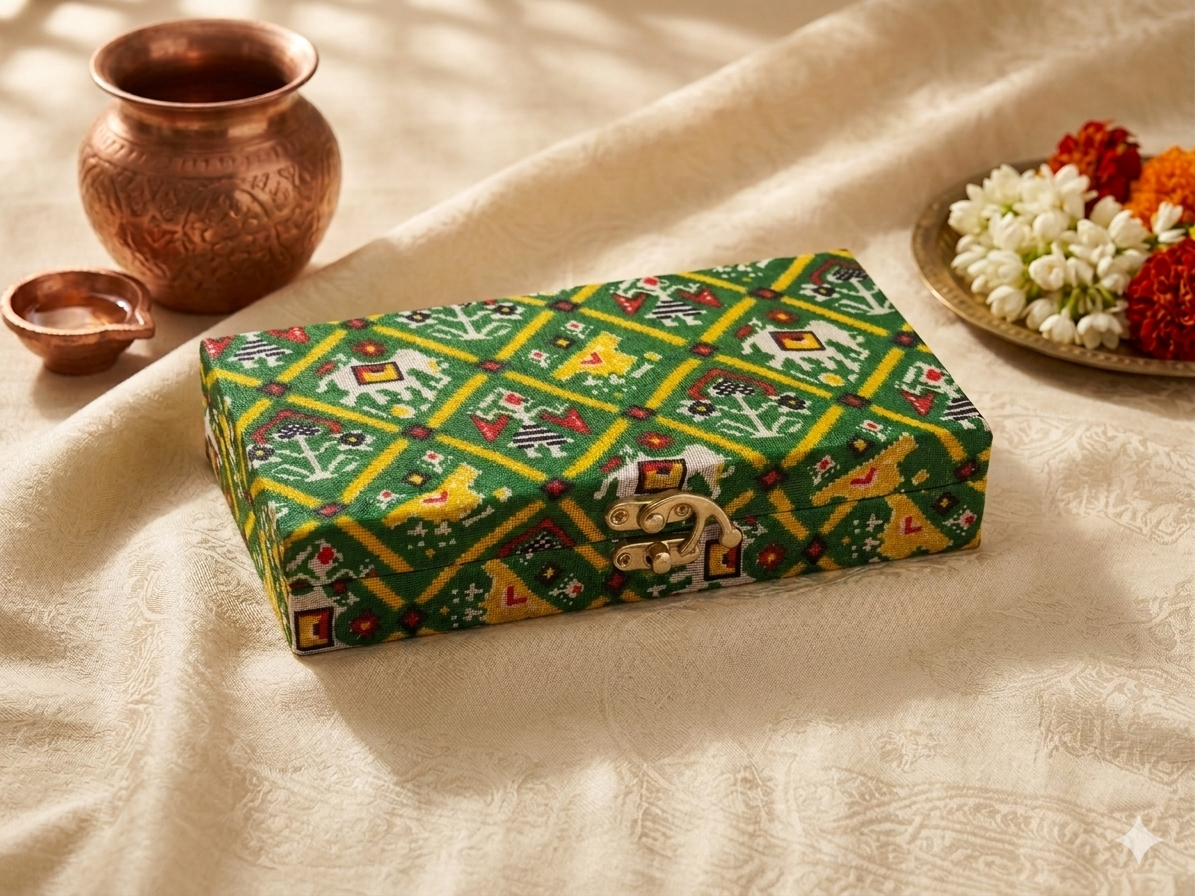 Premium Patola Box Bhaiya Bhabhi Rakhi Gift Hamper - Image 2
