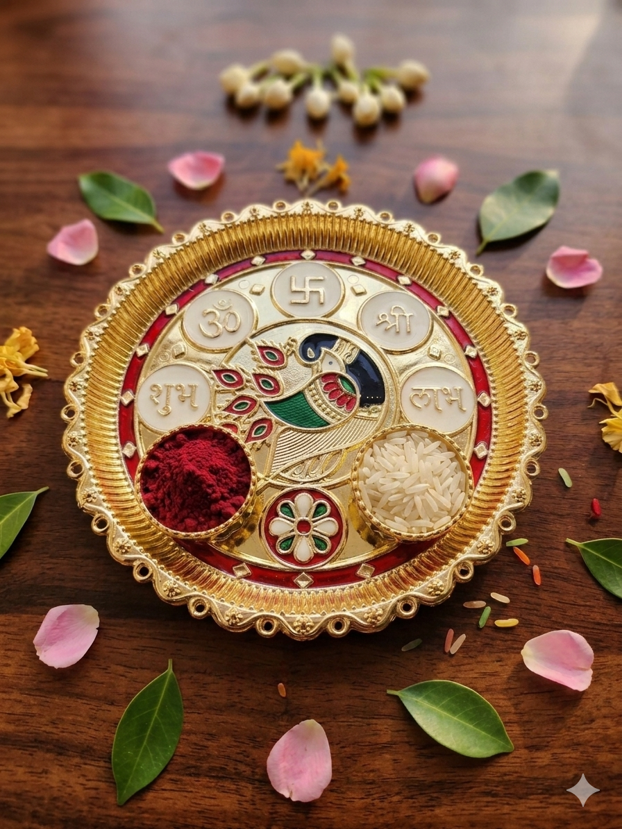 Royal Design Pooja Thali Set with Attached Bowls - Image 4