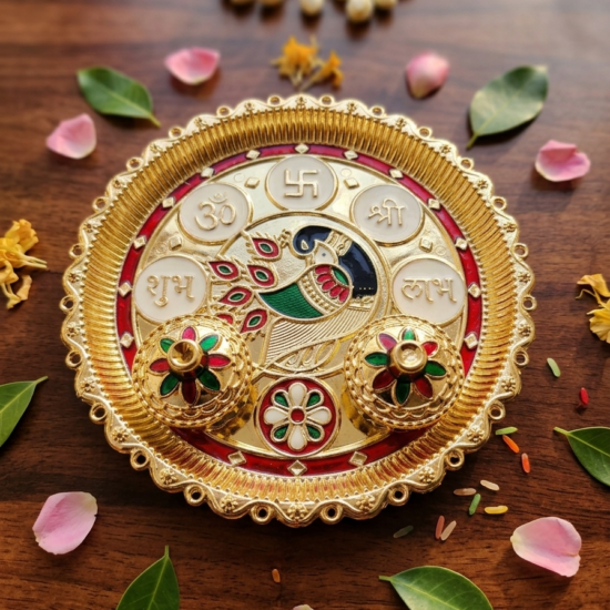 Royal Design Pooja Thali Set with Attached Bowls