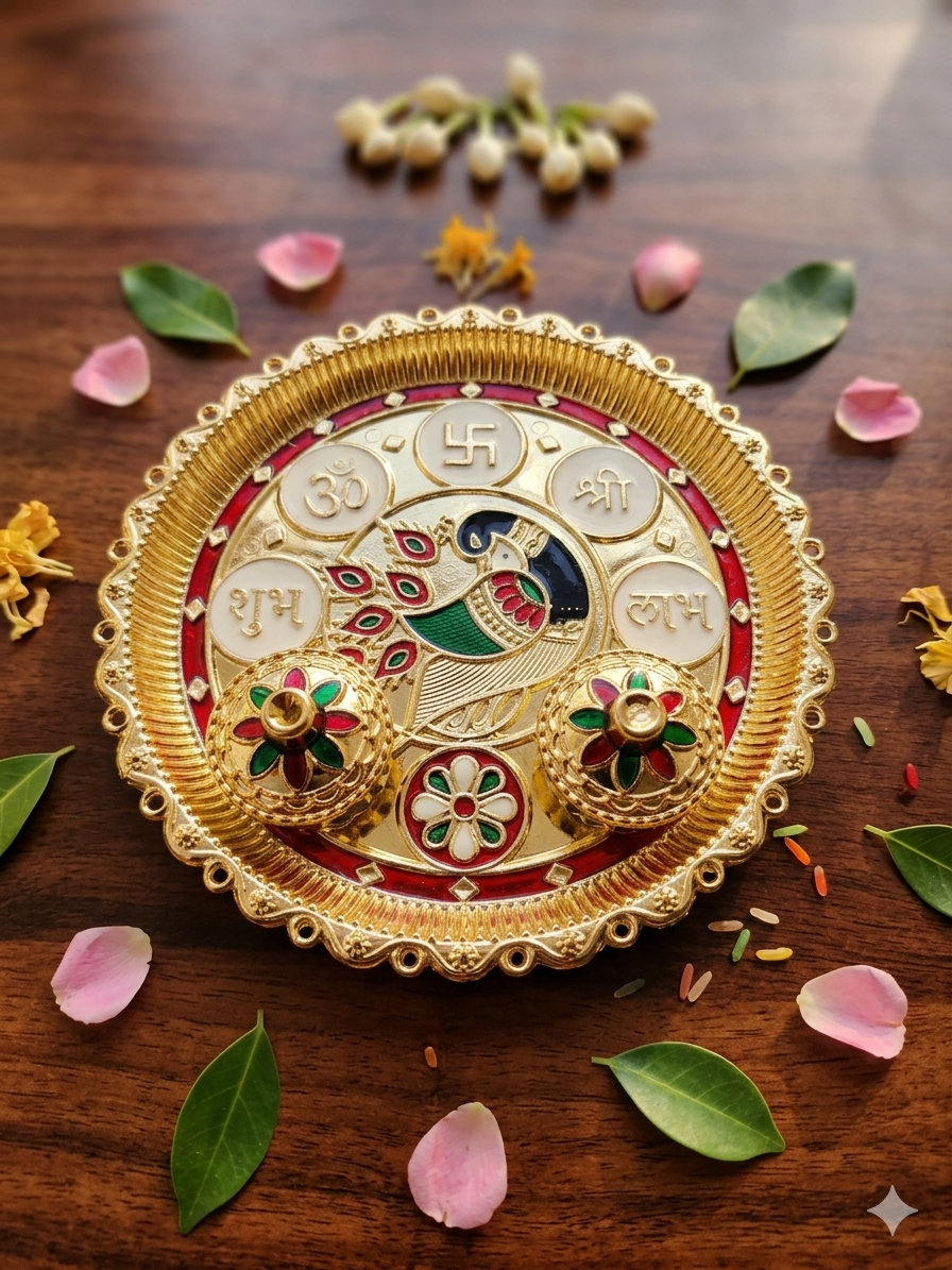 Royal Design Pooja Thali Set with Attached Bowls