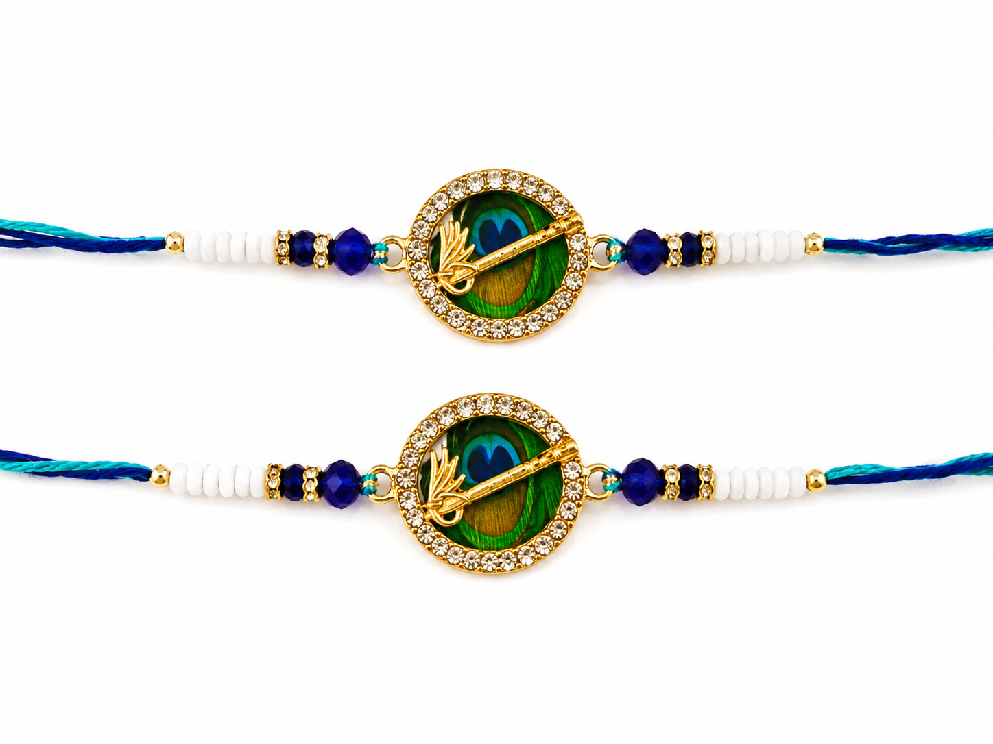 Premium Krishna Flute & Peacock Feather Rakhi - Image 4